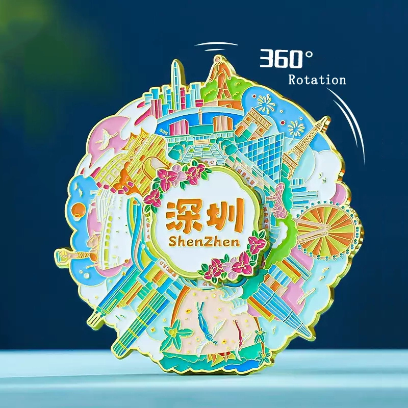 Shenzhen Dual-Layer Rotating Metal Fridge Magnet: A Dynamic Tribute to China’s Silicon Valley