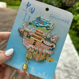 Dali Seven Wonders Metal Fridge Magnet – A Collectible Souvenir Featuring Yunnan’s Cangshan Mountains & Erhai Lake Landscapes