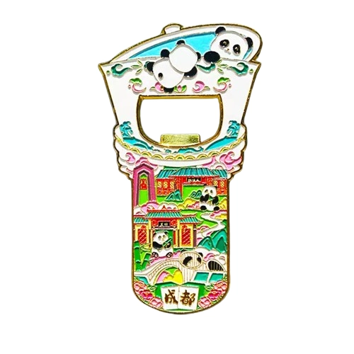 Chengdu Metal Bottle Opener Fridge Magnet – Panda & Bamboo Design, Perfect Travel Keepsake!