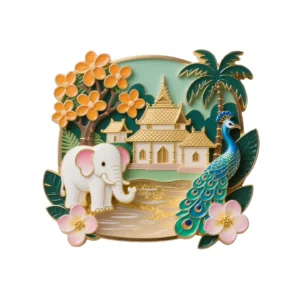 Xishuangbanna Elephant & Peacock Metal Fridge Magnet – A Vibrant Souvenir Featuring Yunnan’s Tropical Icons & Sacred Snow Mountain