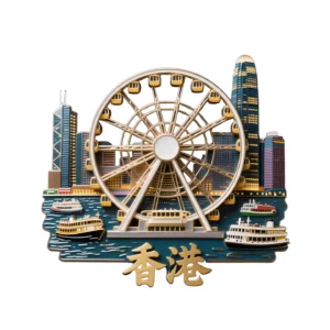 Hong Kong & Macau Fridge Magnet: Ruins of St. Paul’s & Skyline Landmarks – Vibrant Metal Souvenir with Strong Magnet